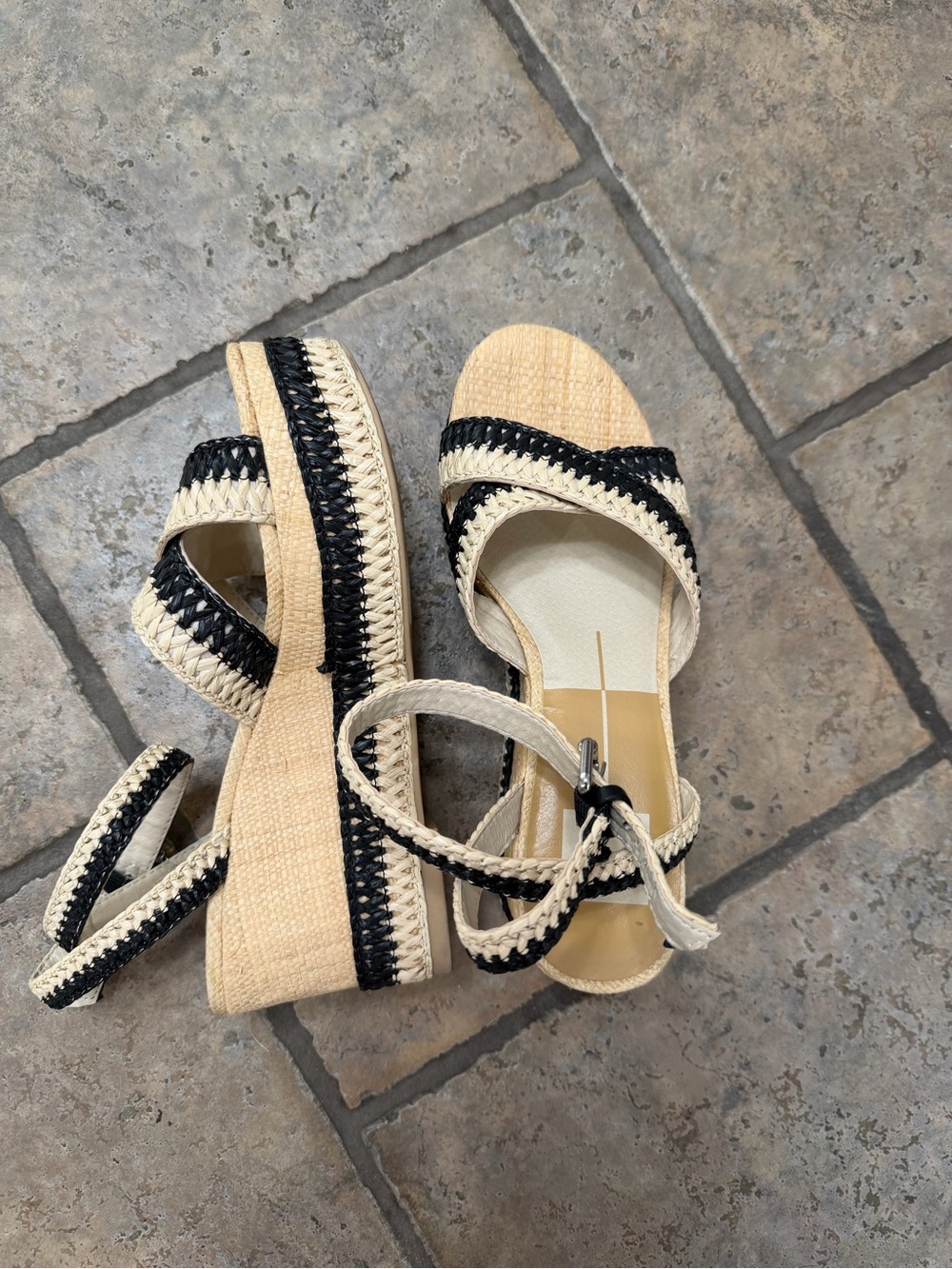 Woven Espadrille Platform Sandals - Black and Natural